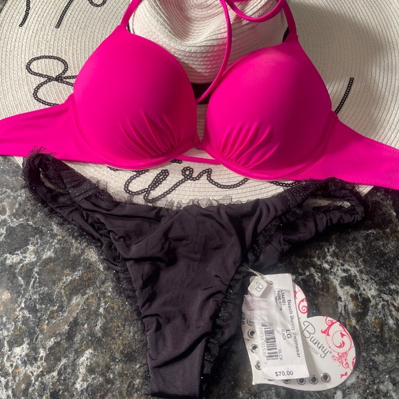 NWOT 34A bikini bombshell lotus pink and L beach bunny tulle bottoms - Picture 12 of 13